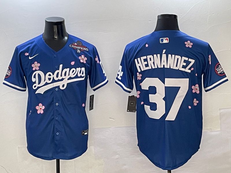 Men Los Angeles Dodgers #37 Hernandez Blue Sakura Edition 2025 Nike MLB Jersey style 5->los angeles dodgers->MLB Jersey